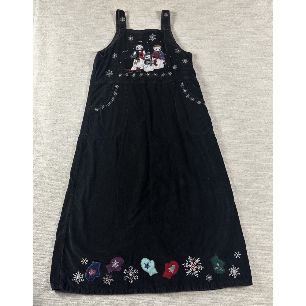 Grandmillennial Cottagecore Snowman Christmas Jumper Dress Holiday Sz 12 Velvet